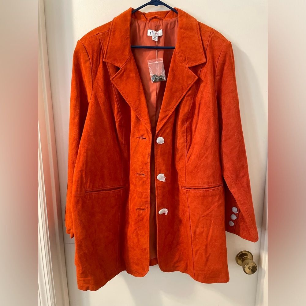 NWOT DENIM & Co Burnt Orange Rust Suede Leather Long Bohemian Jacket Sz 2X